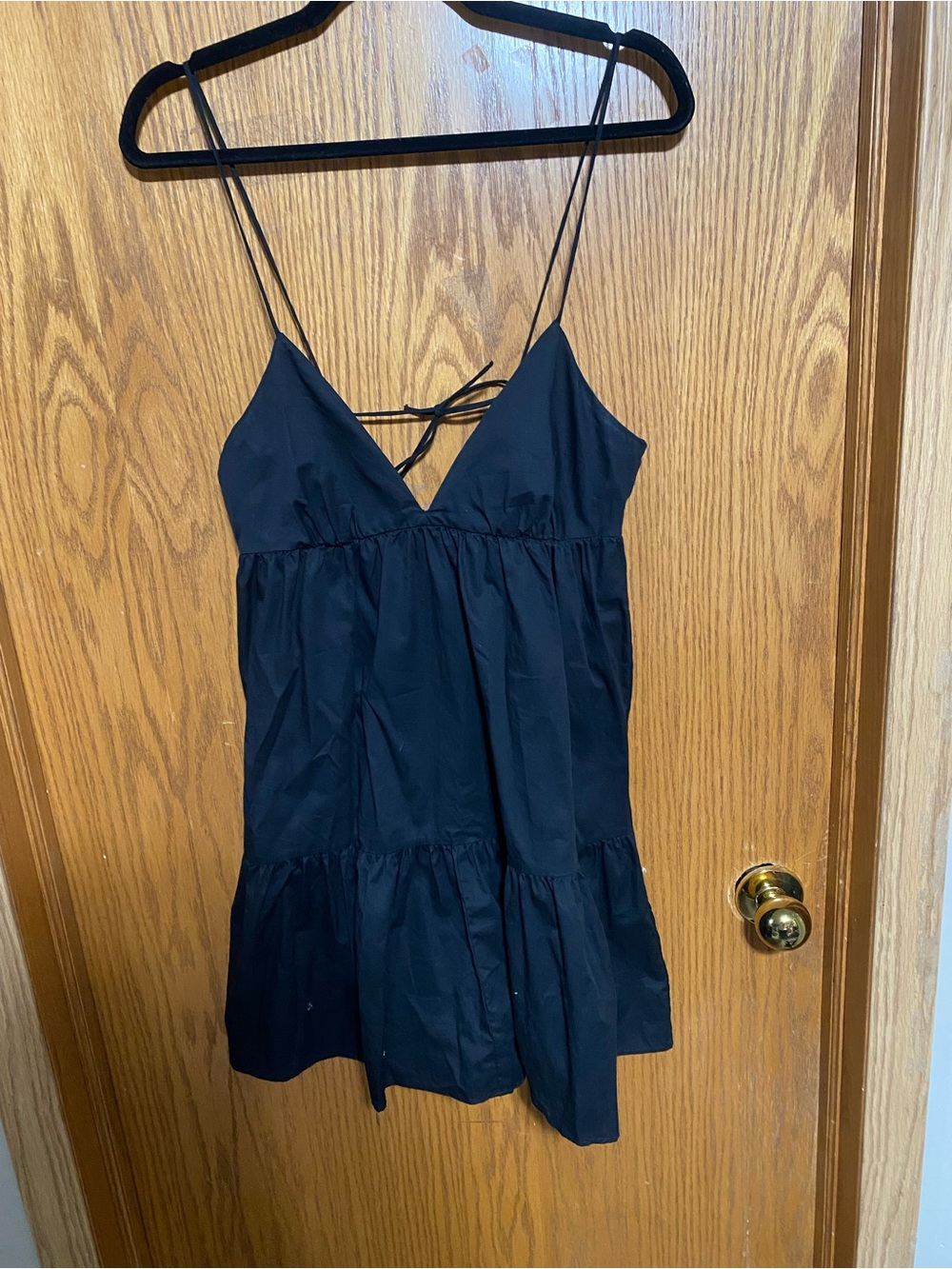 Black Spaghetti Strap Tiered Mini Dress